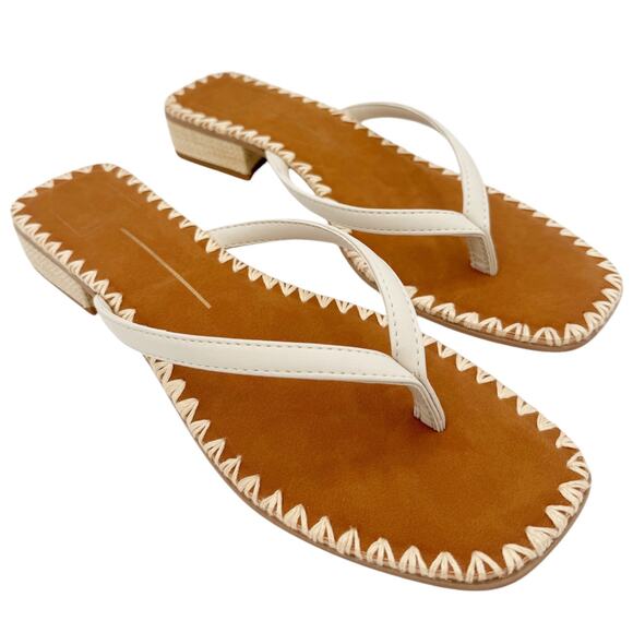 Dolce Vita Barty Thong Flip Flop Sandals in Ivory Leather Shoes Size US 9.5 - Picture 1 of 11